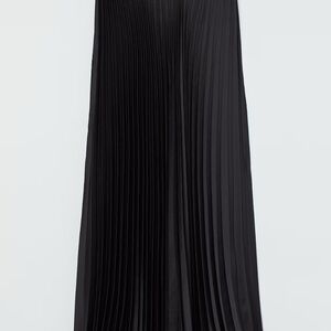 Hight Waist Midi Black Pleated Skirt